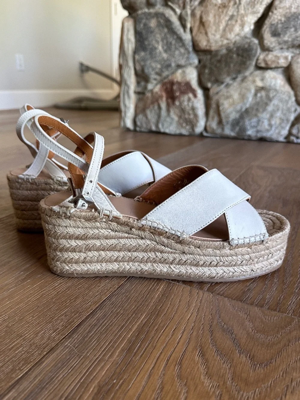 rag & bone Hera Espadrille Wedge Sandals Antique White Leather Size 9.5